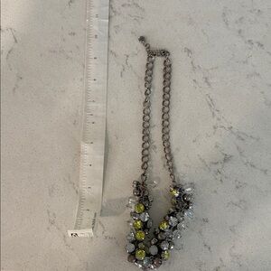 LOFT Gunmetal Statement Necklace with Lime and Clear Stones